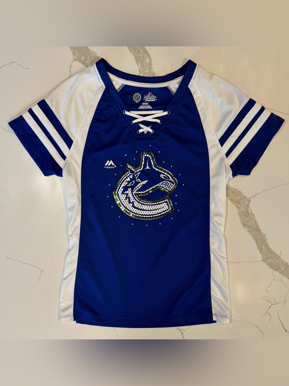 NHL Vancouver Canucks Woman’s Lace-Up Jersey in Blue & White